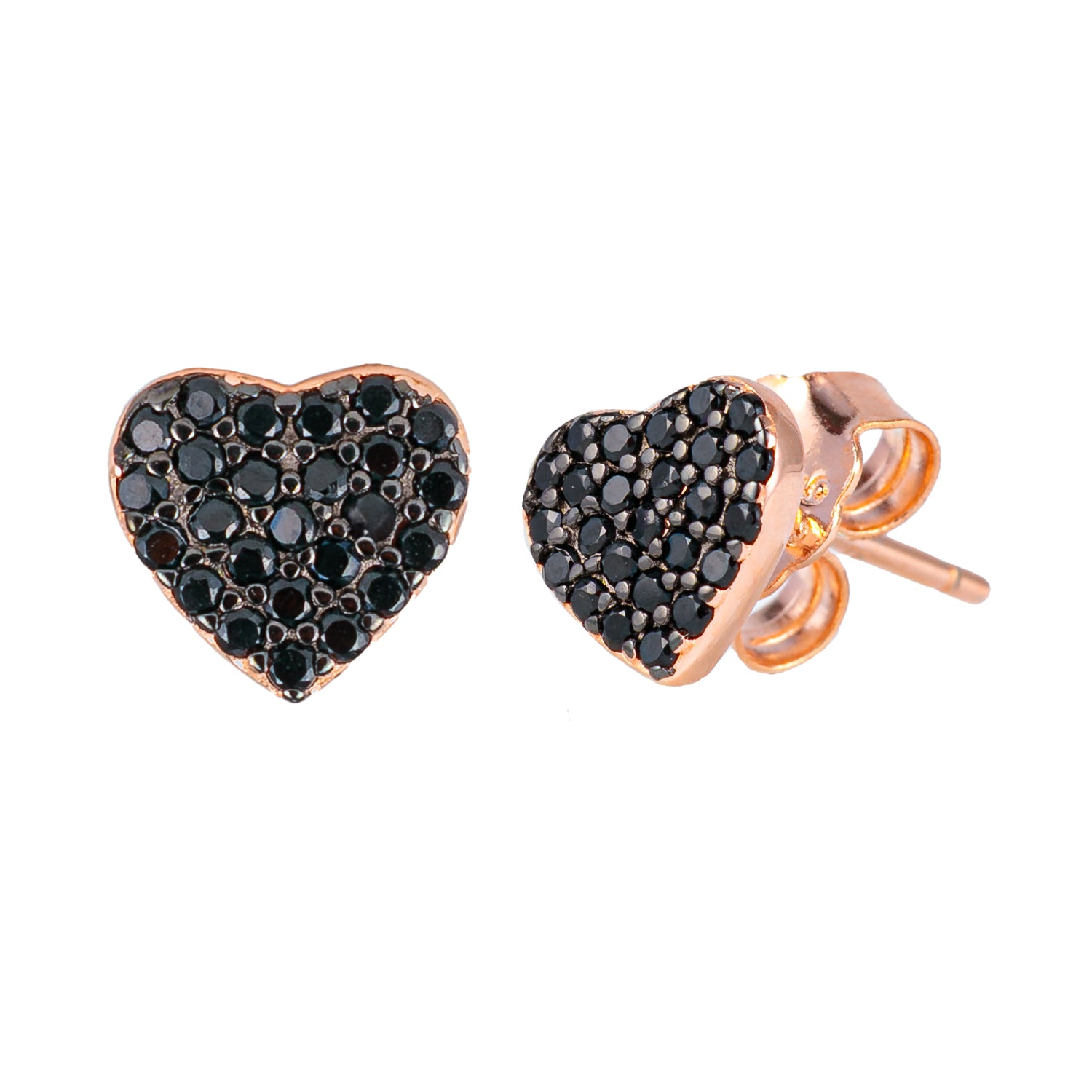 Monorecchino Cuore Rose Argento925 Placcato Oro Rosa Zirconi Nero Fofo Somani