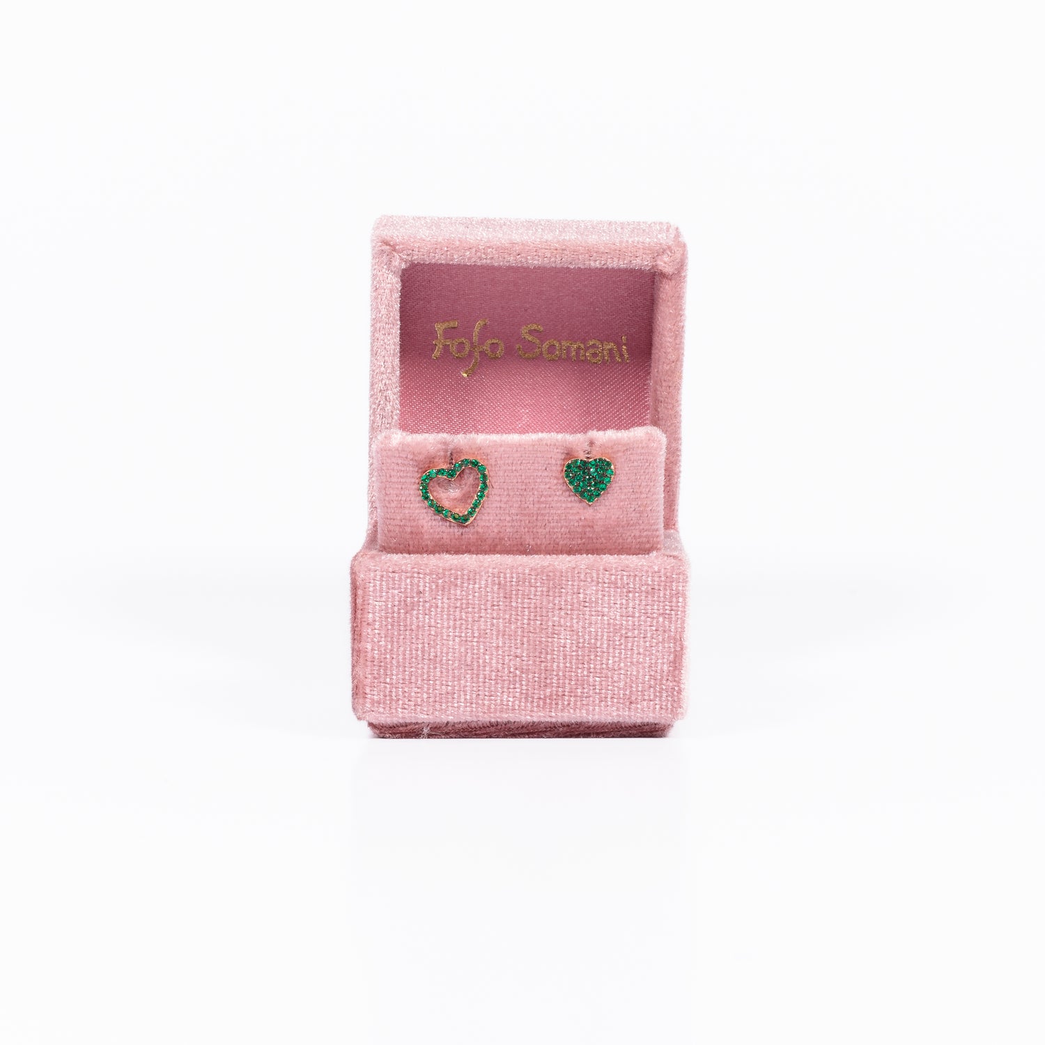 Monorecchino Cuore Rose Argento925 Placcato Oro Rosa e Zirconi Verde Fofo Somani Confezione