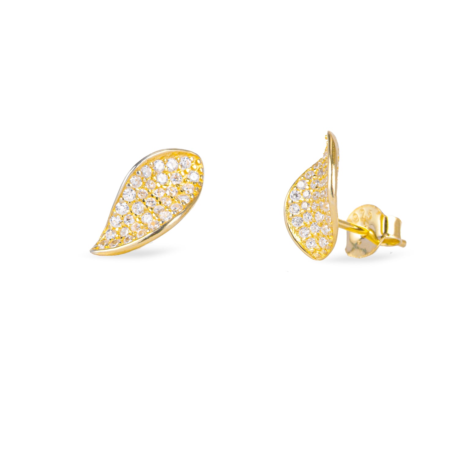Monorecchino Foglia Argento925 Placcato Oro18k Zirconi Fofo Somani