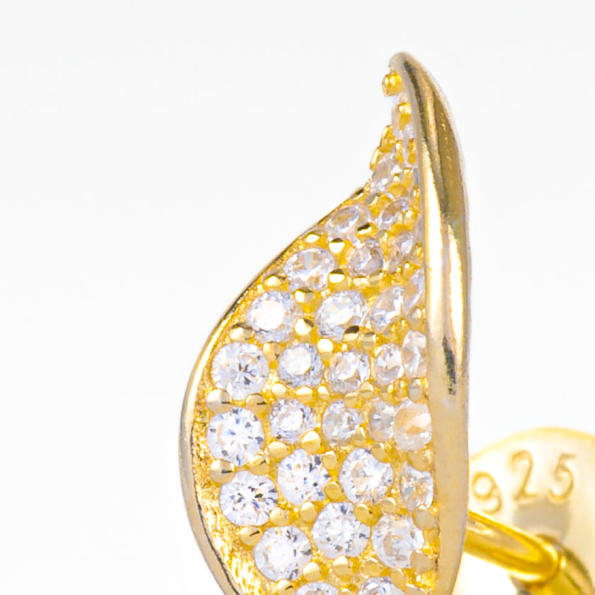 Monorecchino Foglia Dettaglio Argento925 Placcato Oro18k Zirconi Fofo Somani