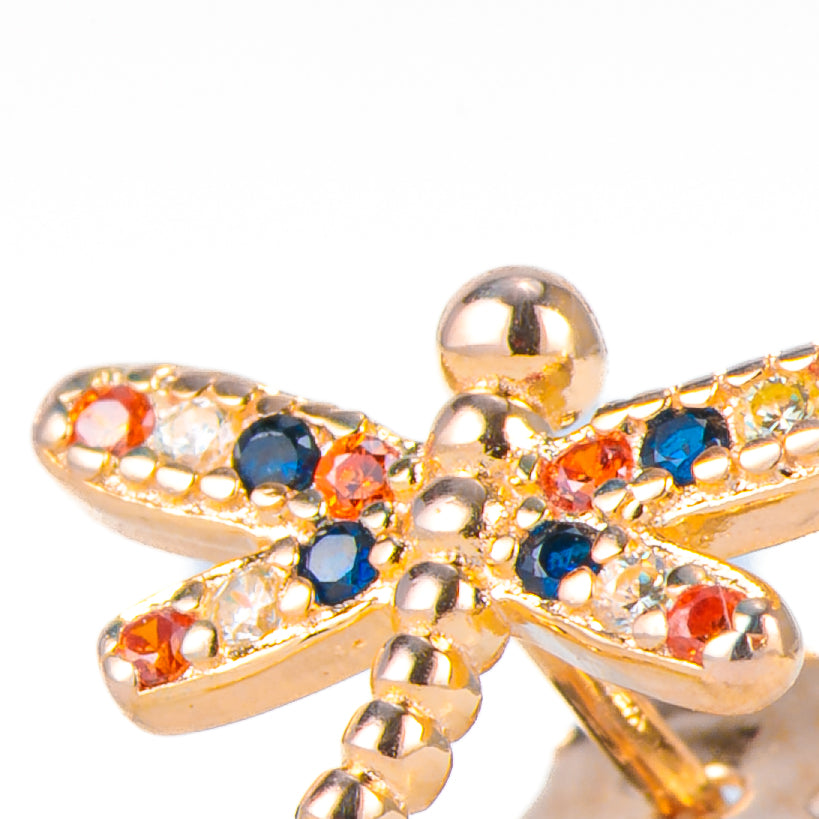 Monorecchino Libellula Dettaglio Argento925 Placcato Oro18k Zirconi Multicolor Fofo Somani