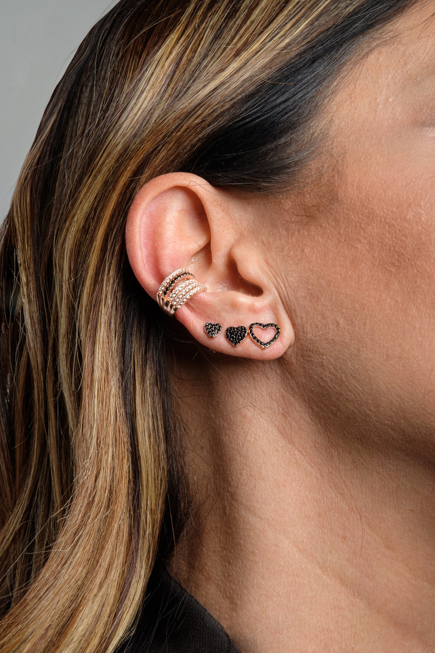 Monorecchino Mix and Match Cuore Petit Rose Argento925 Placcato oro rosa zirconi nero fofo Somani