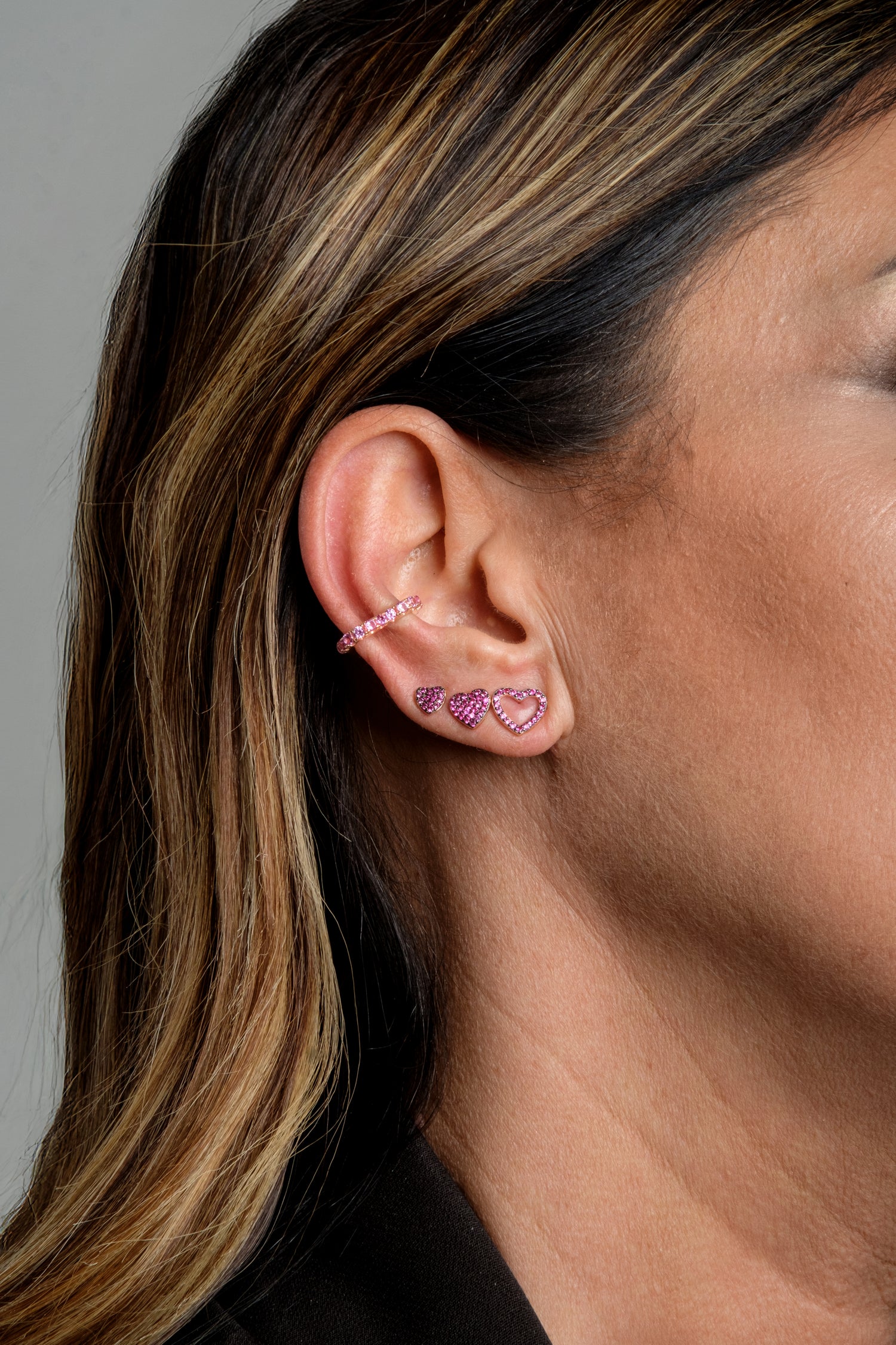 Monorecchino Mix and match Cuore Petit Rose Argento925 Placcato oro rosa zirconi rosa fofo Somani