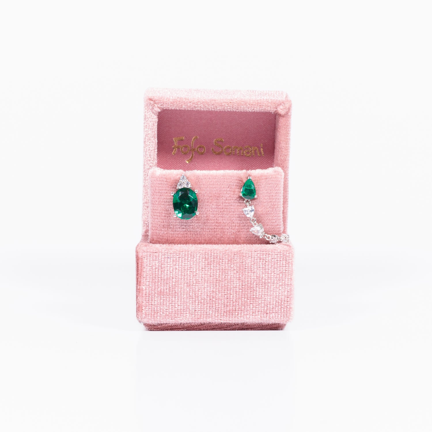 Monorecchino Precious Orecchino in argento 925 rodiato e zirconi Verde Fofo Somani confezione