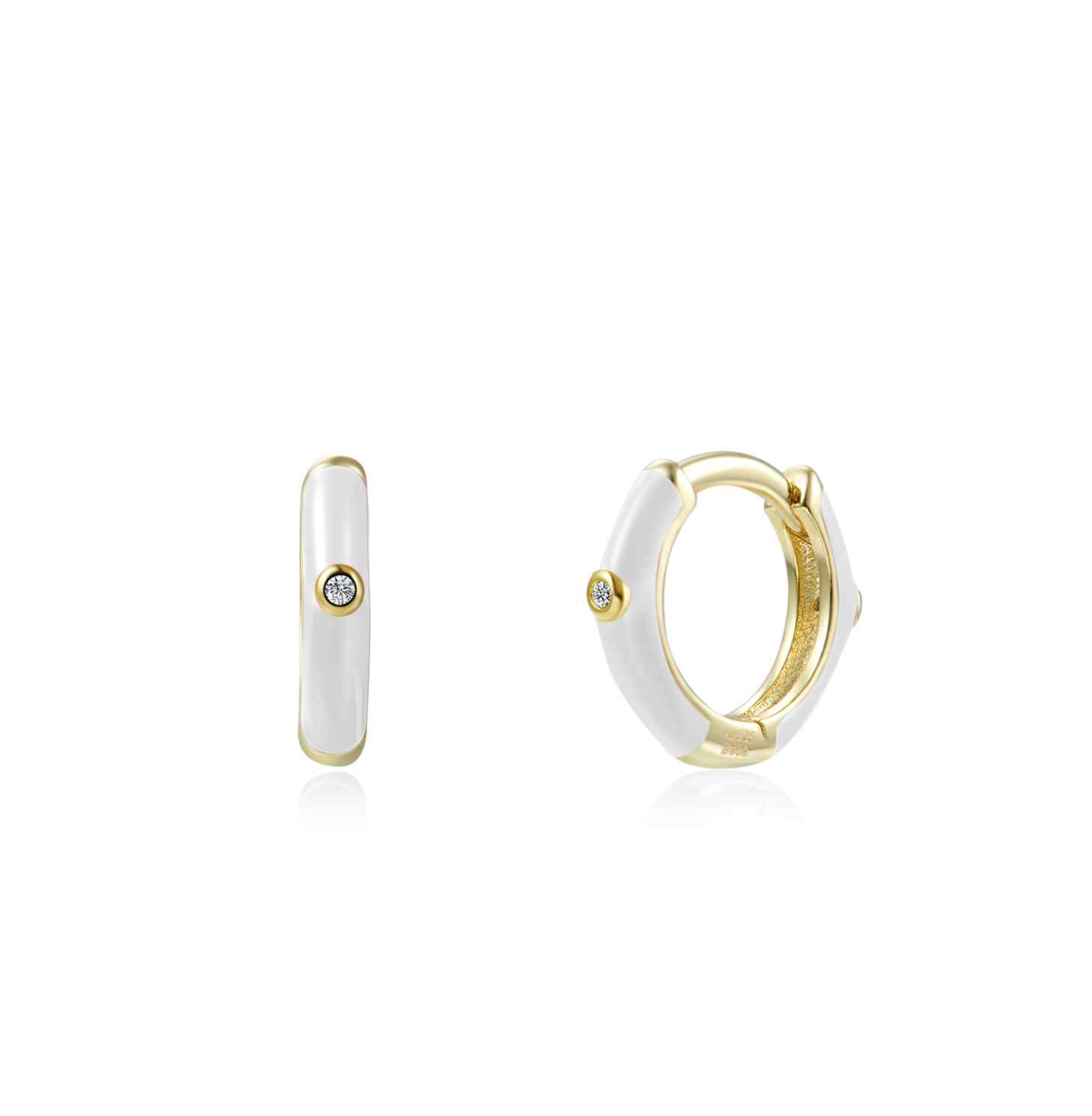 Monorecchino Smaltato Argento925 Placcato Oro18k Zirconi Smalto Bianco Fofo Somani