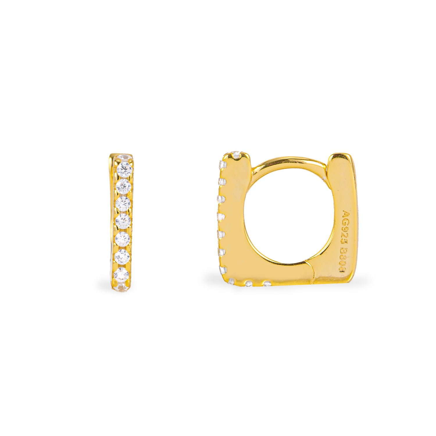 Monorecchino Square Mini Argento925 Placcato Oro18k zirconi bianco fofo somani