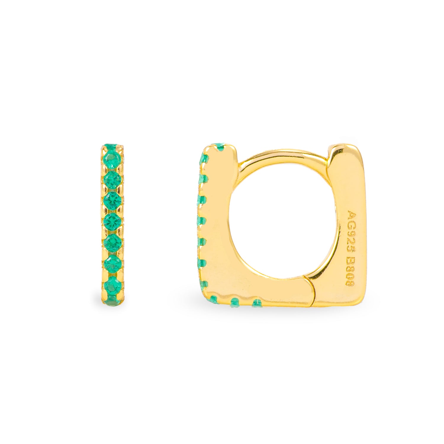 Monorecchino Square Mini Argento925 Placcato Oro18k zirconi Verde fofo somani