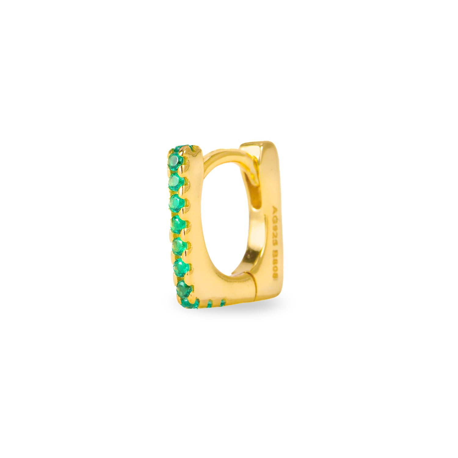 Monorecchino Square Mini Dettaglio Argento925 Placcato Oro18k zirconi Verde fofo somani
