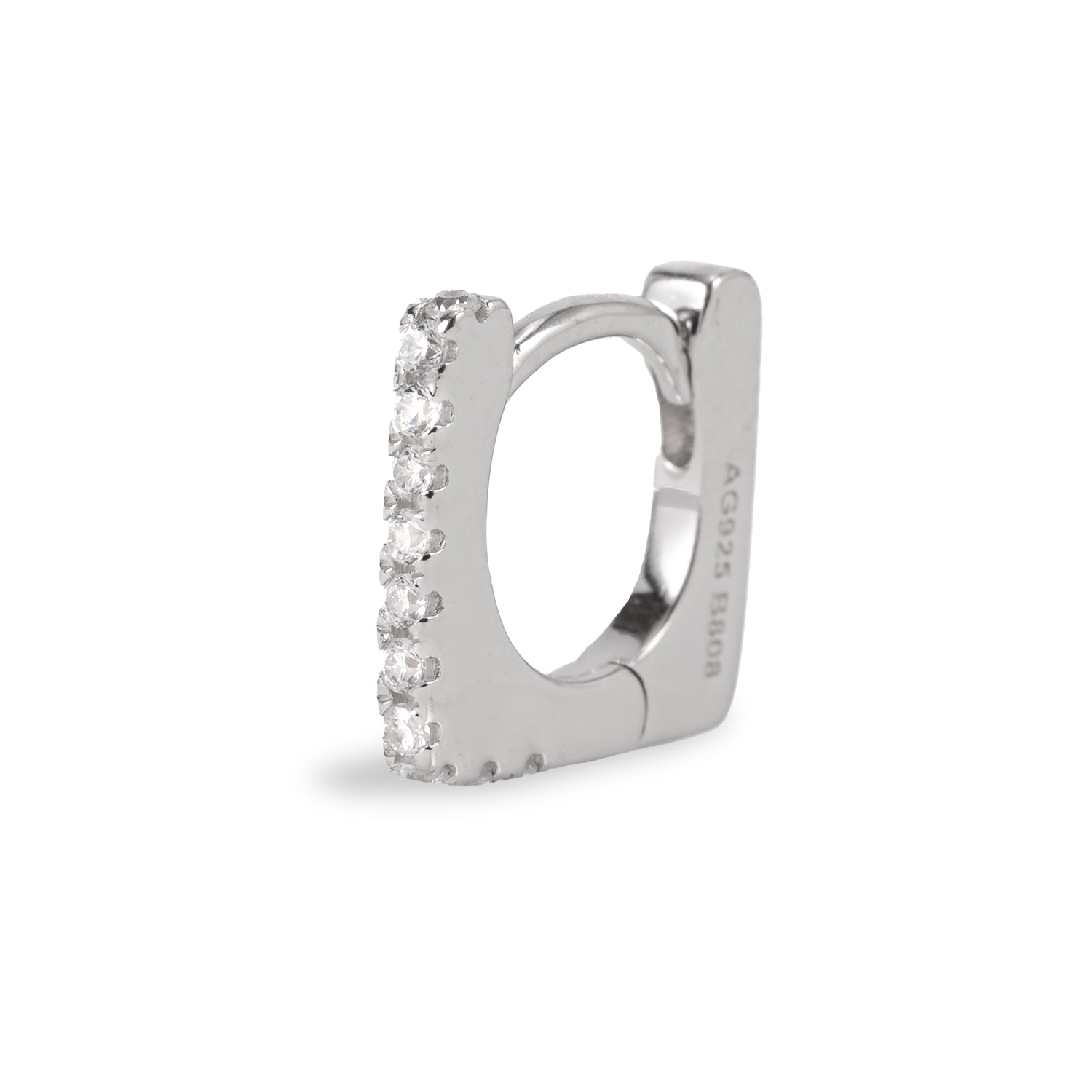 Monorecchino Square Mini White Dettaglio Argento925 Rodiato Zirconi Fofo Somani