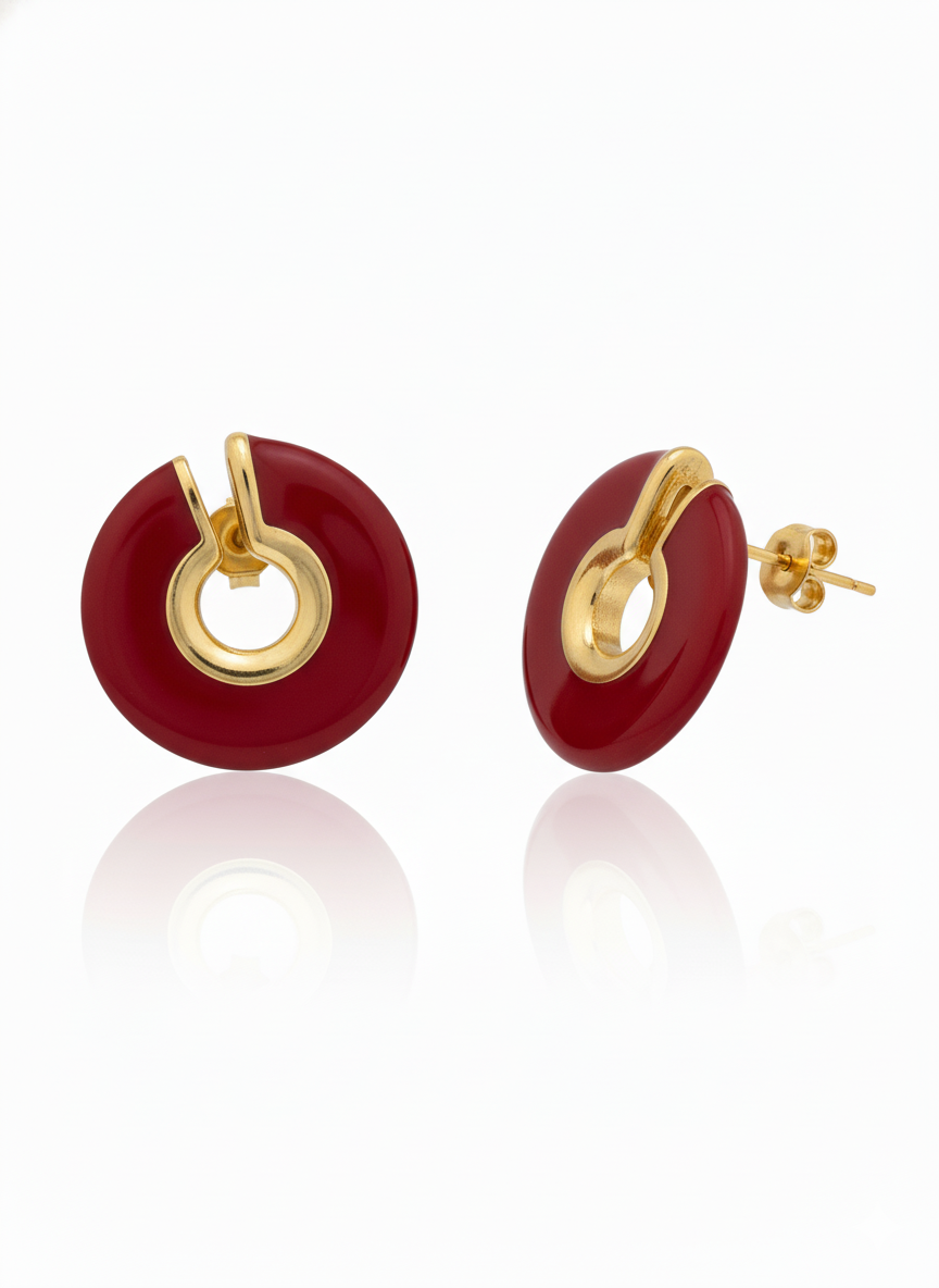 Orecchini Emily in argento 925 placcato oro 18k Smaltato Burgundy Fofo Somani