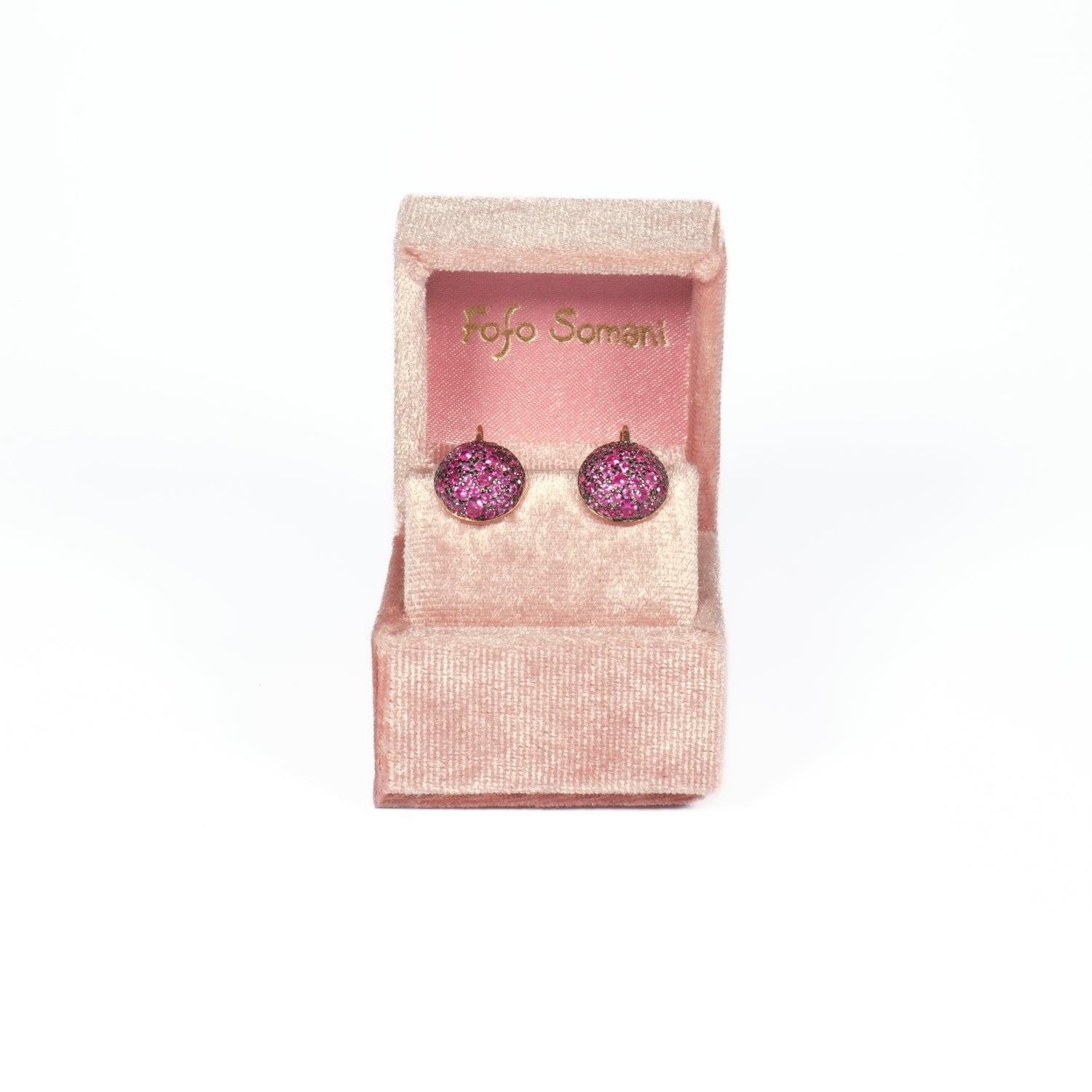 Orecchino Ball Rose’ argento 925 placcato oro rosa e zirconi Fucsia incastonati Fofo Somani 2