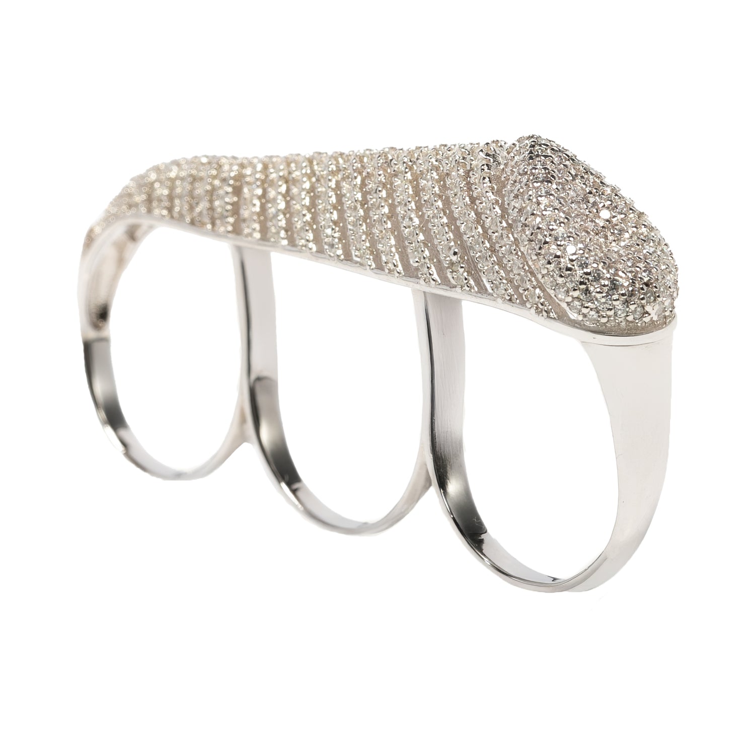 Trio Ring Big Anello Argento925 Rodiato Zirconi Fofo Somani