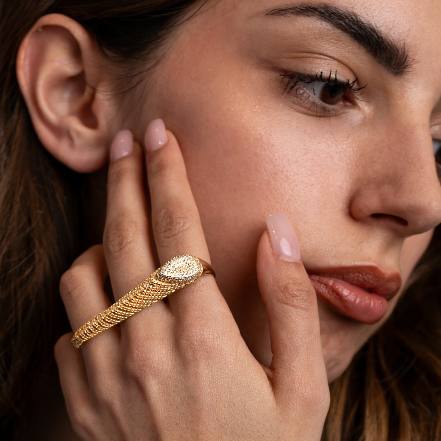 Trio Ring Big Anello Modella Argento925 Placcato Oro18k Zirconi Fofo Somani