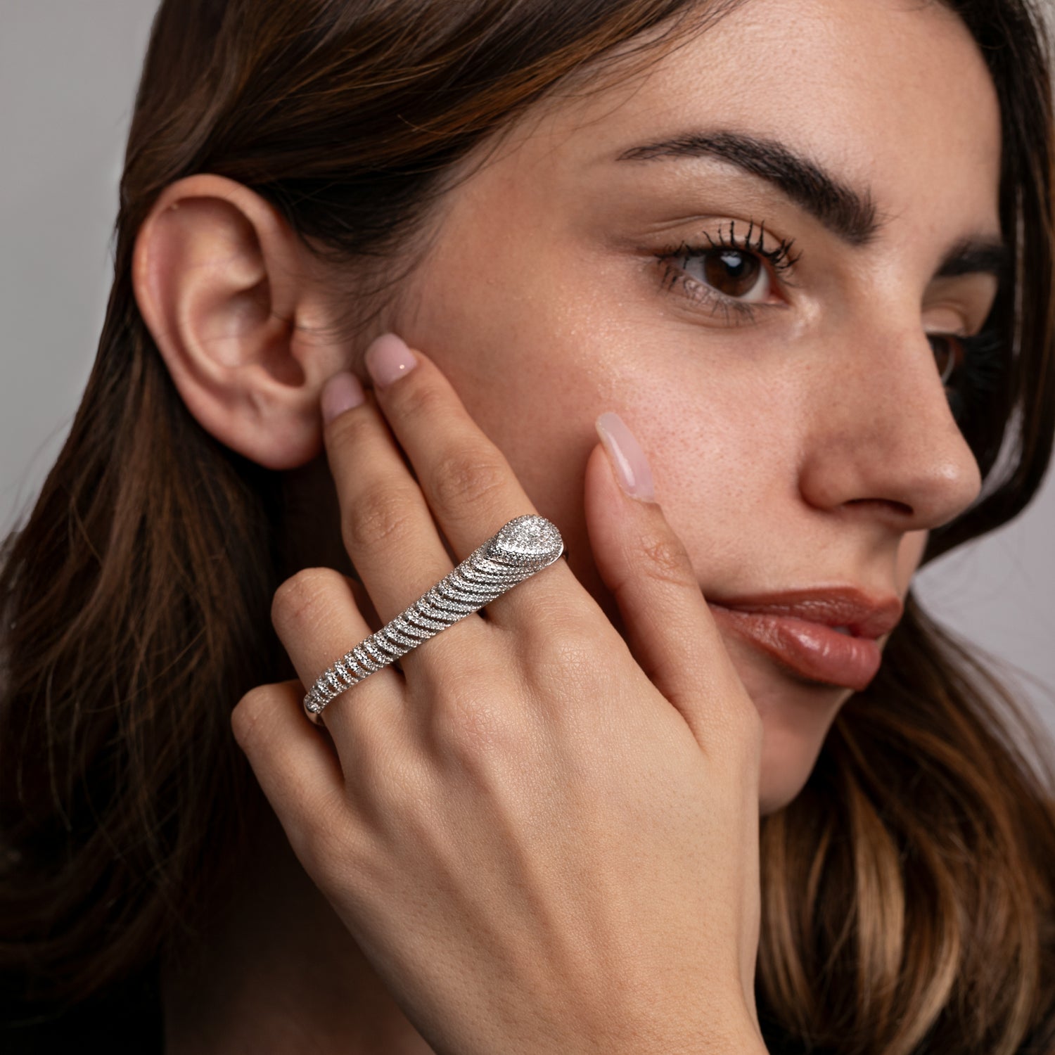 Trio Ring Big Anello Modella Argento925 Rodiato Zirconi Fofo Somani