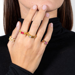 Anello Mignolo Petit – Gold argento 925 placcato oro 18k con zirconi blu, verdi, fucsia e neri&nbsp; incastonati Fofo Somani