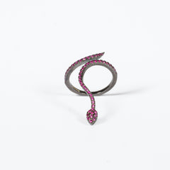 Anello Aspide Argento 925 Zirconi Fucsia Fofo Somani