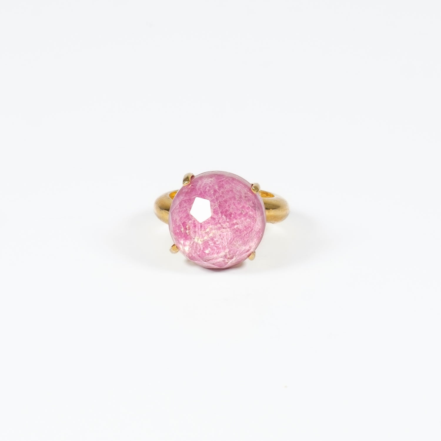 Anello Cocktail Ring Rodonite E Cristallo Di Rocca Round Argento 925 Zirconi Fofo Somani