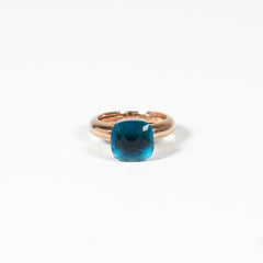 Anello Eden argento 925 con placcatura in oro18k quarzo idrotermale Blu Fofo Somani
