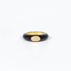 Anello Smalto e Pave’ Zirconi Argento925 oro nero Fofo Somani