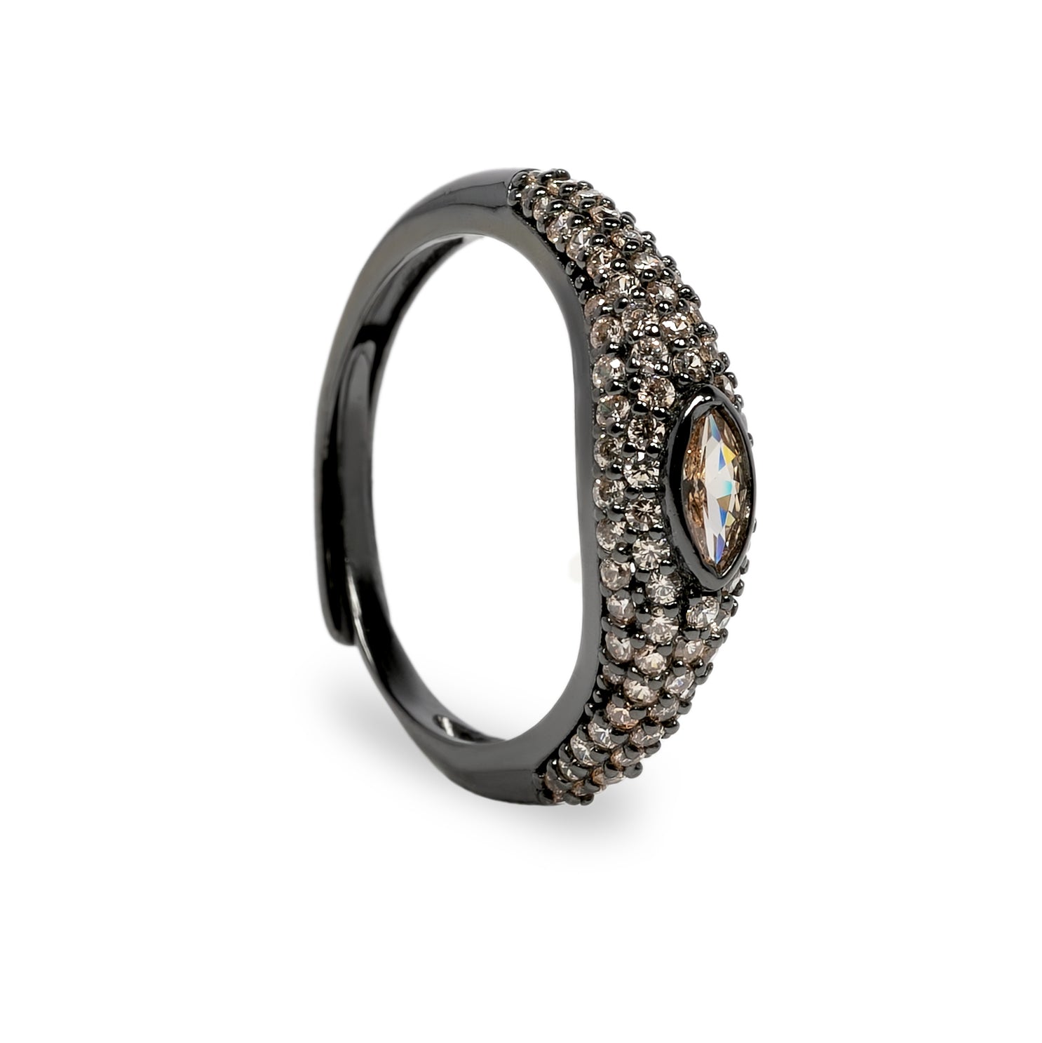 Anello Eye Ton Sur Ton-Black Argento925 Brunito Zirconi Champagne Fofo Somani