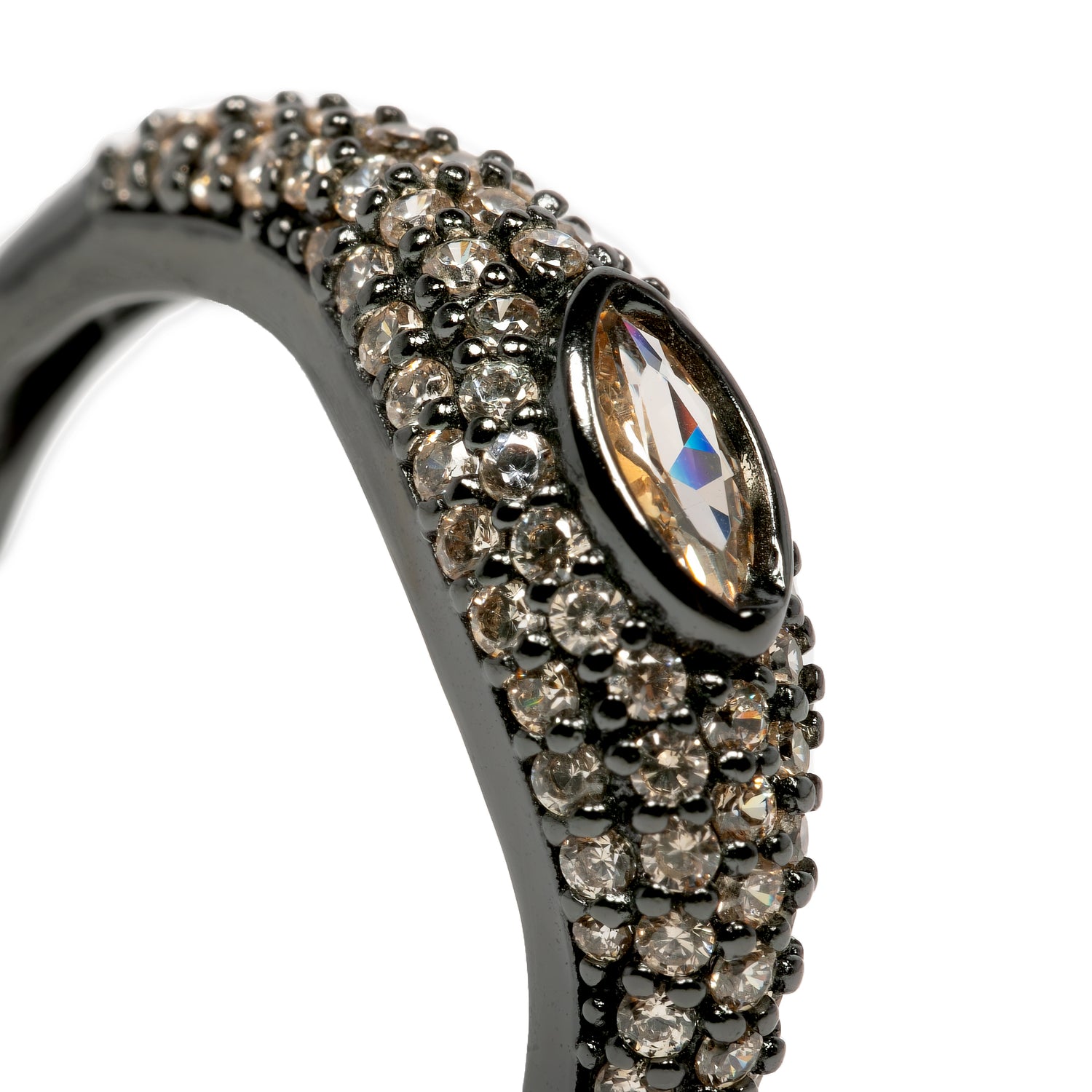 Anello Eye Ton Sur Ton-Black Dettaglio Argento925 Brunito Zirconi Champagne Fofo Somani