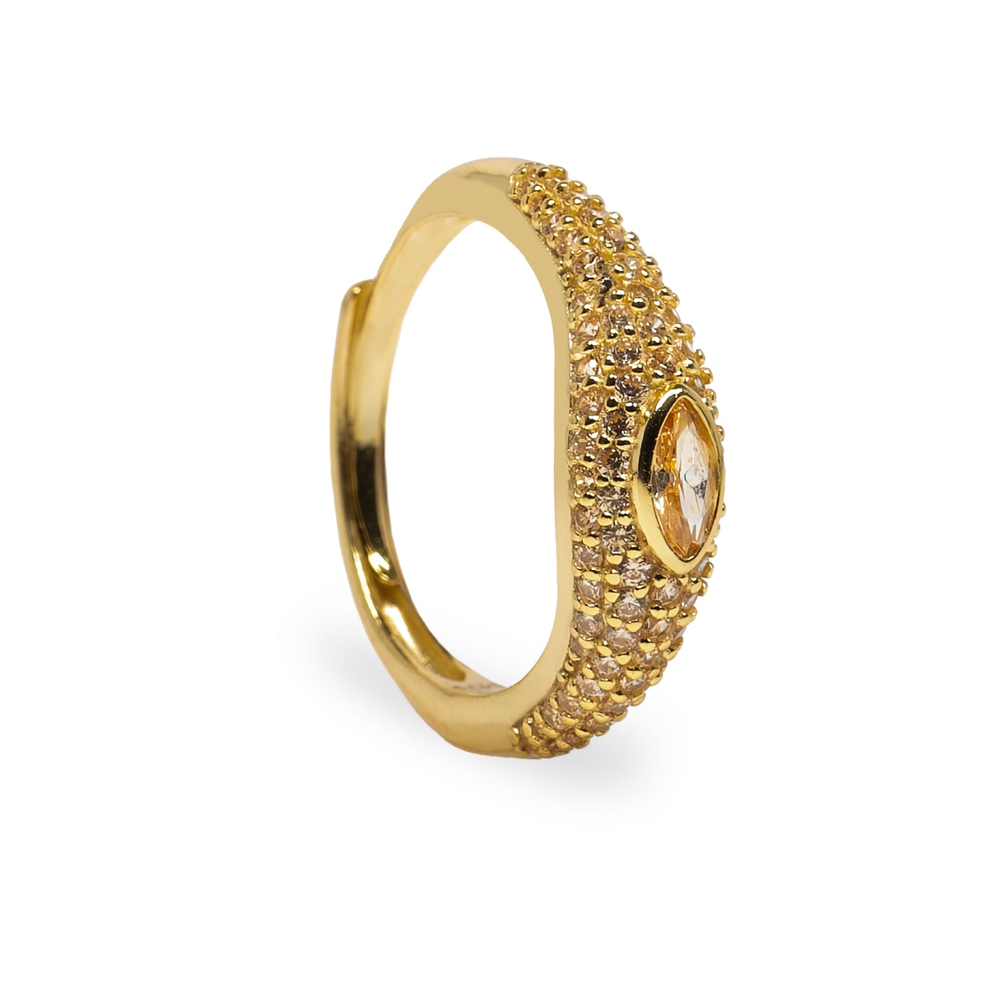 Anello Eye ton sur ton Argento925 Placcato Oro18k Zirconi Champagne Fofo Somani