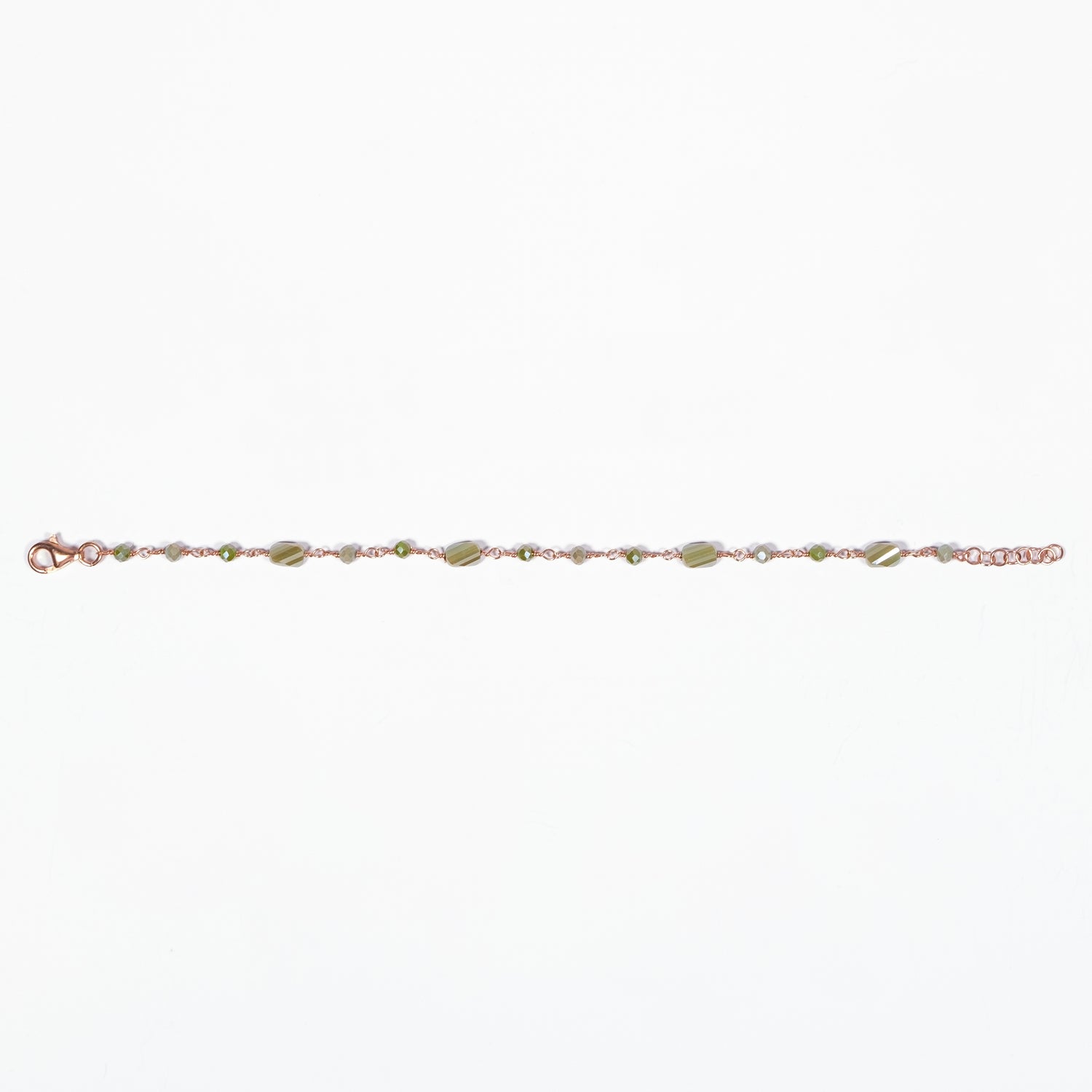 Bracciale Angelina argento 925 placcato oro rosa e zirconi sfaccettati Verde Militare Fofo Somani