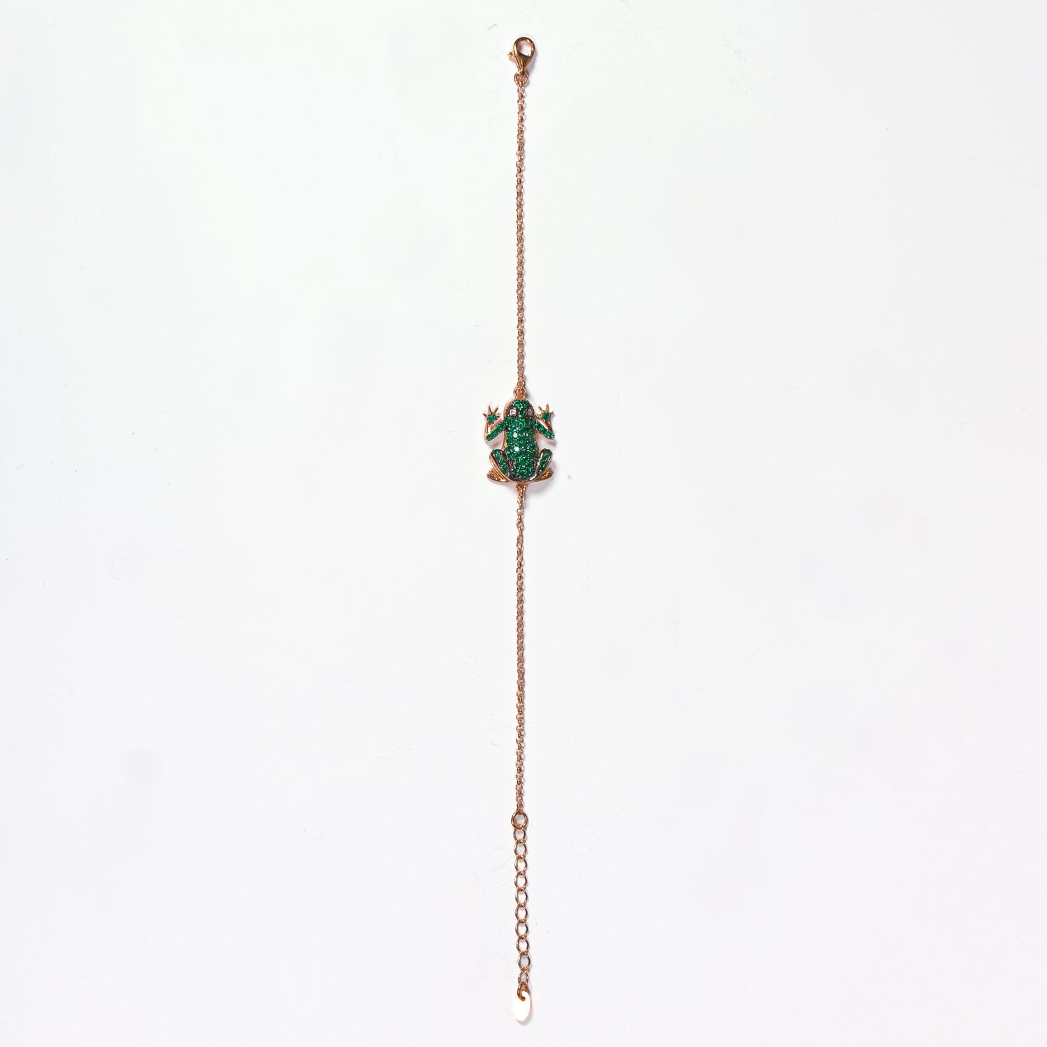 Bracciale Rana argento 925 placcato oro rosa con rana in argento 925 placcato oro rosa e zirconi verdi Fofo Somani