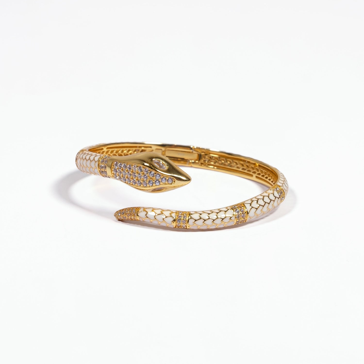 Bracciale in argento 925 placcato oro 18k smaltato bianco con zirconi bianchi incastonati Fofo Somani