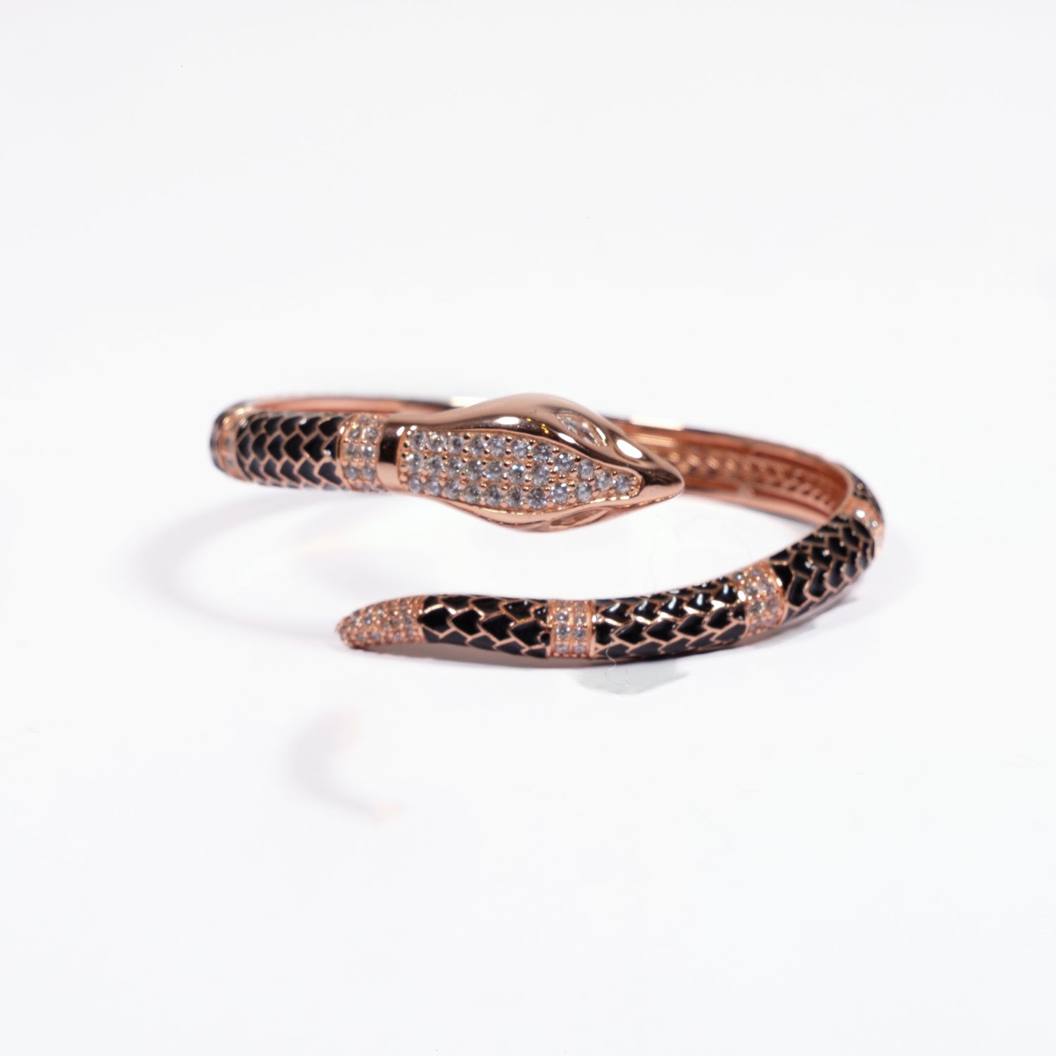 Bracciale in argento 925 placcato oro rosa smaltato nero con zirconi bianchi incastonati Fofo Somoani