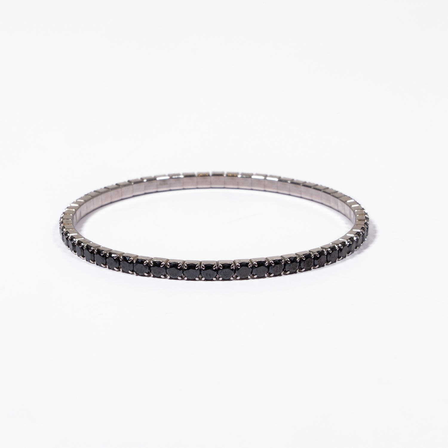 Bracciale tennis elastico in argento 925 rodiato e zirconi neri Fofo Somani