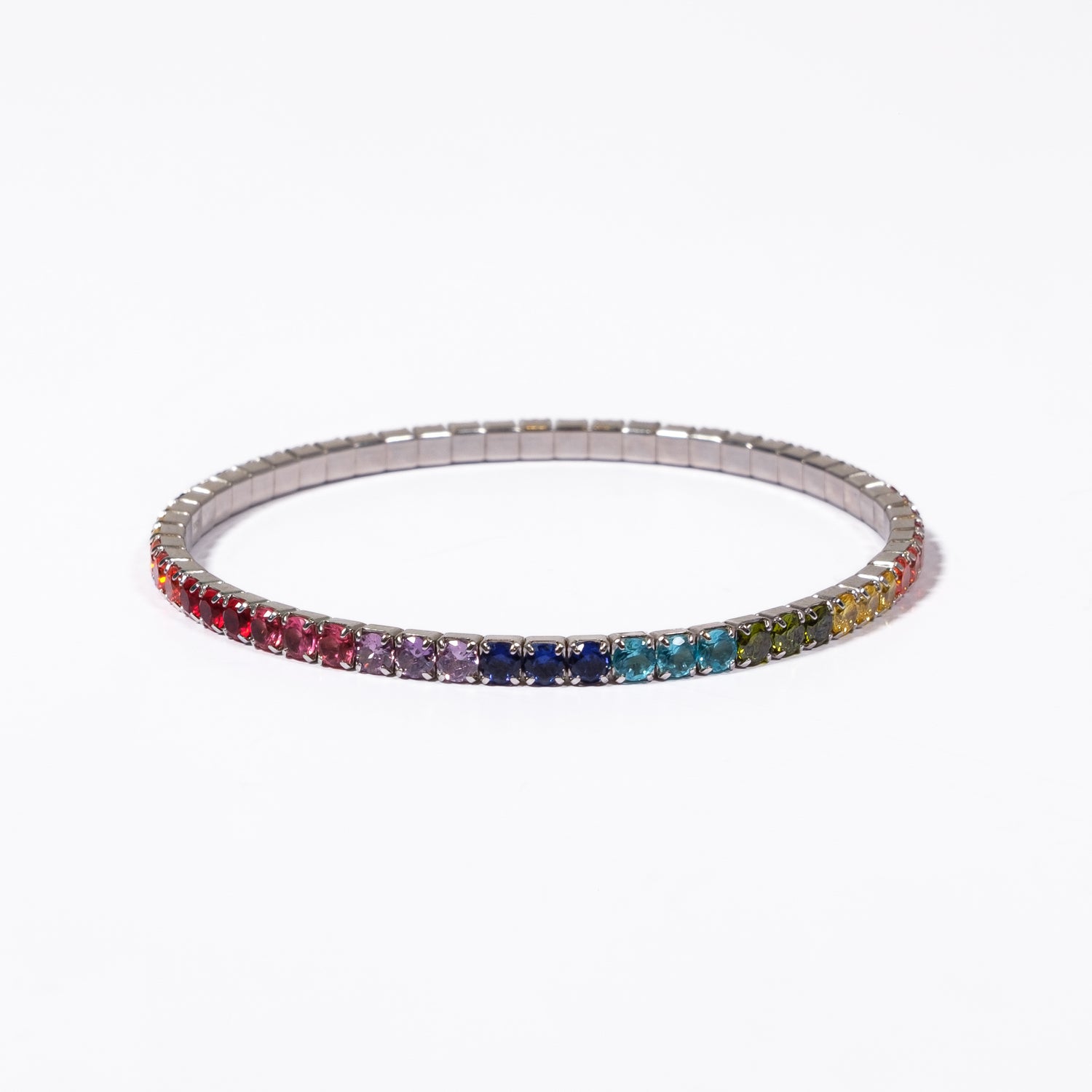 Bracciale tennis elastico in argento 925 rodiato e zirconi multicolor Fofo Somani