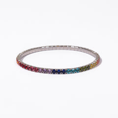 Bracciale tennis elastico in argento 925 rodiato e zirconi multicolor Fofo Somani