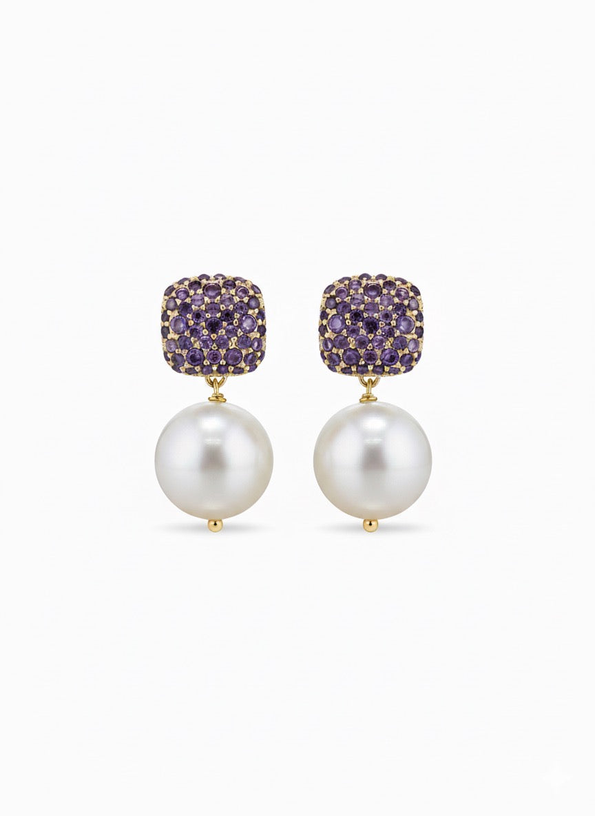 Caramella 2.0 Argento925 Placcato oro18k zirconi perle di fiume con viola  naturale fronte Fofo Somani