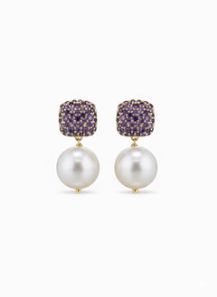 Caramella 2.0 Argento925 Placcato oro18k zirconi perle di fiume con viola  naturale fronte Fofo Somani