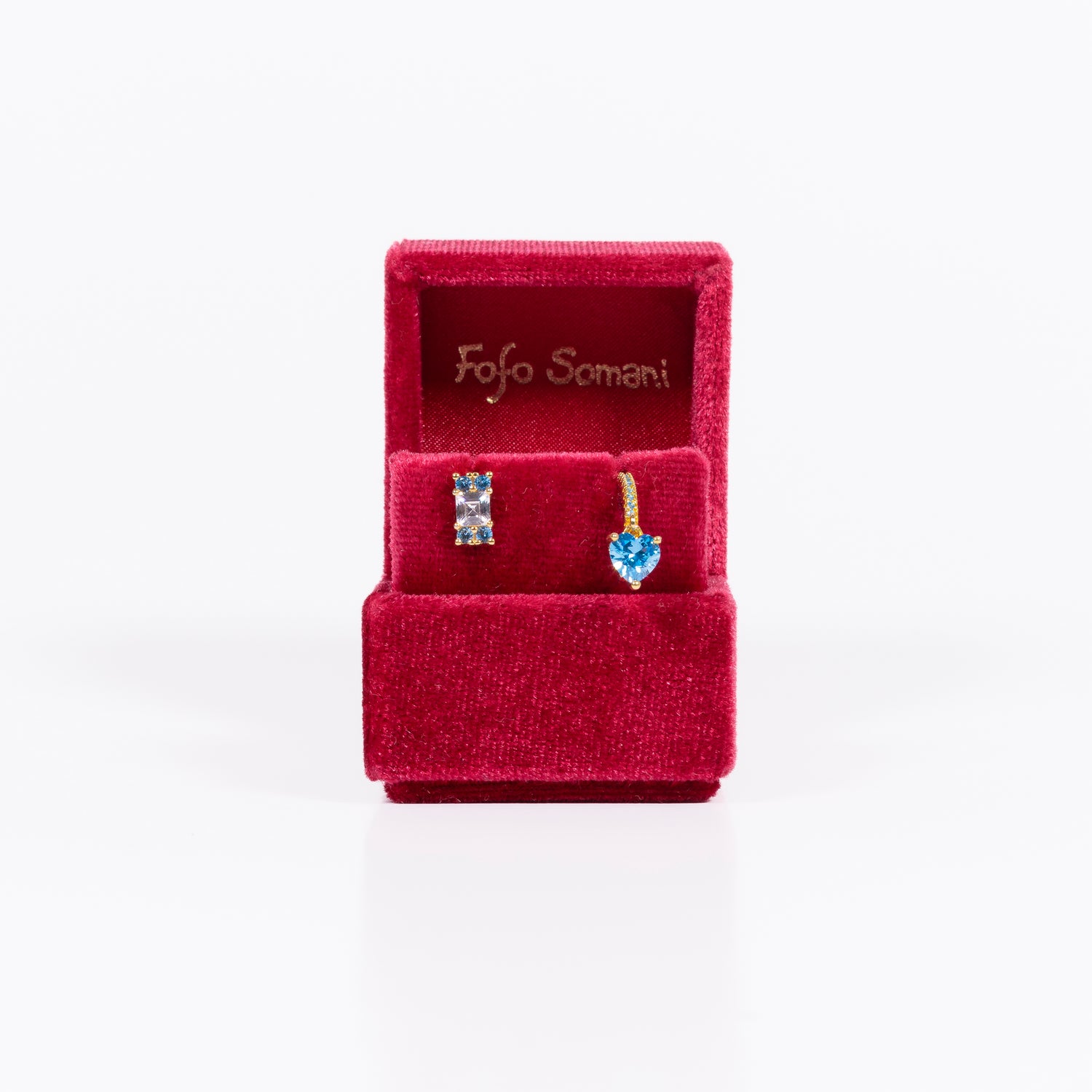 Cerchietto Light Blue Heart  argento 925 placcato oro 18k e zirconi celesti Fofo Somani Confezione