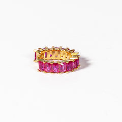 Cerchietto Miss Taglio Baguette argento 925 placcato oro 18k e zirconi baguette Fucsia incastonati Fofo Somani