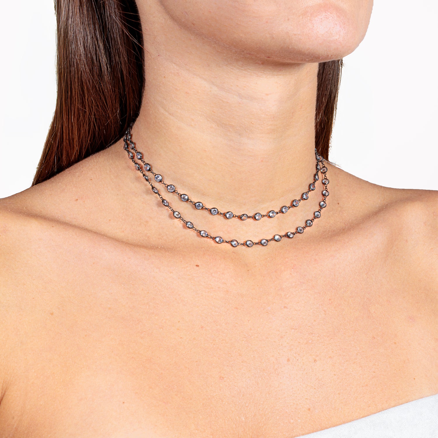 Collana Full Zirconia Black - Media Argento 925 Zirconi Fofo Somani