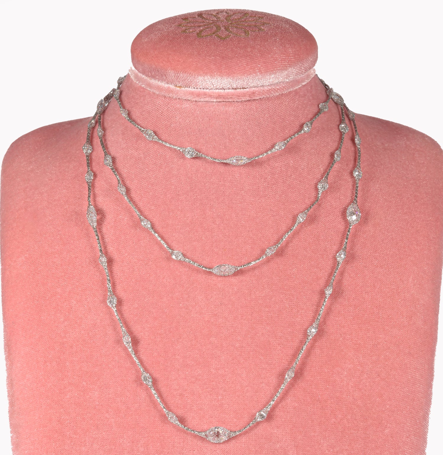 Collana Calza Lunga Bianco Argento925 Rodiato Zirconi Fofo Somani