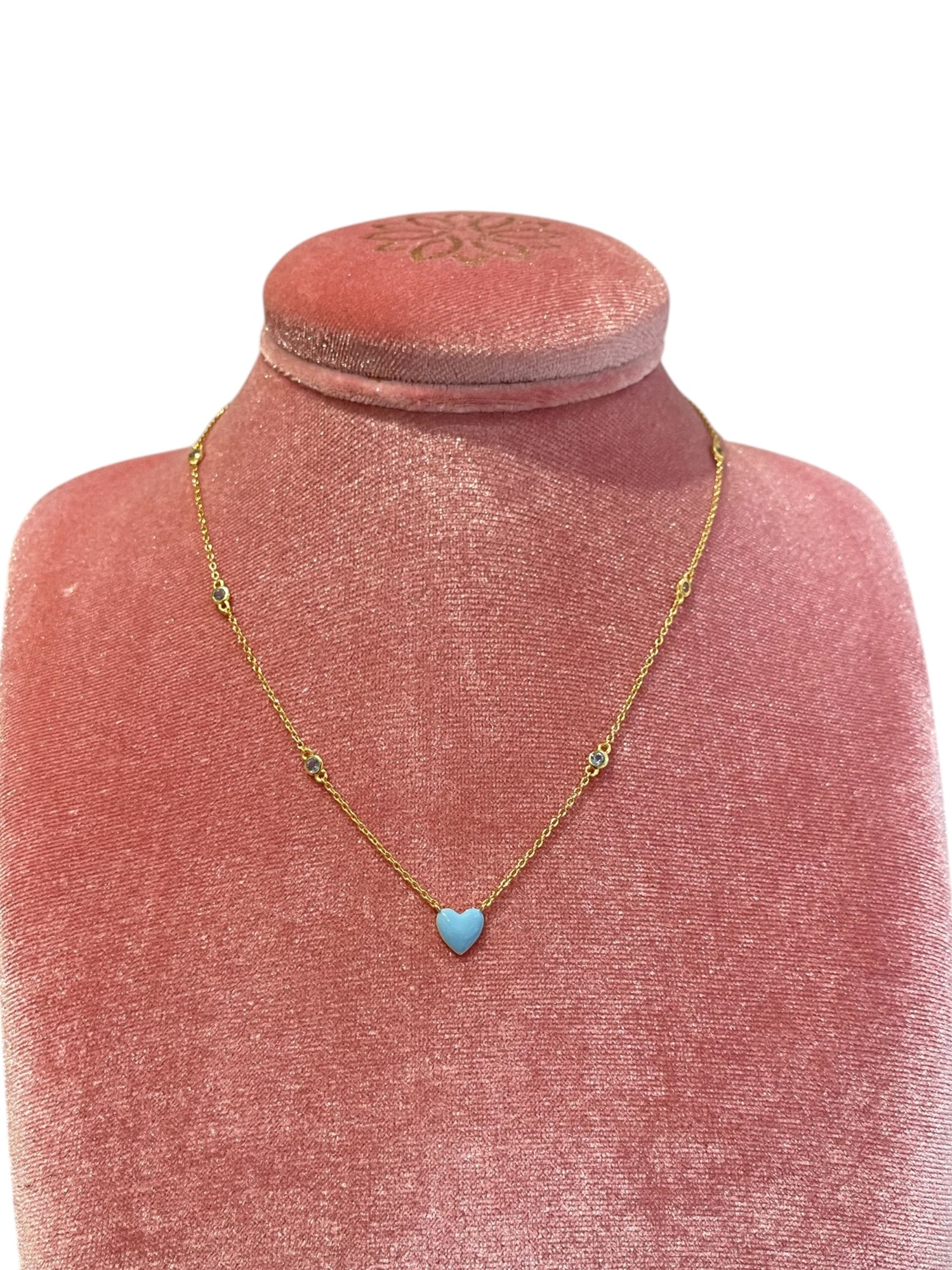 Collana Girocollo Lia Argento925 Placcato Oro18k Smaltato Celeste Zirconi Fofo Somani