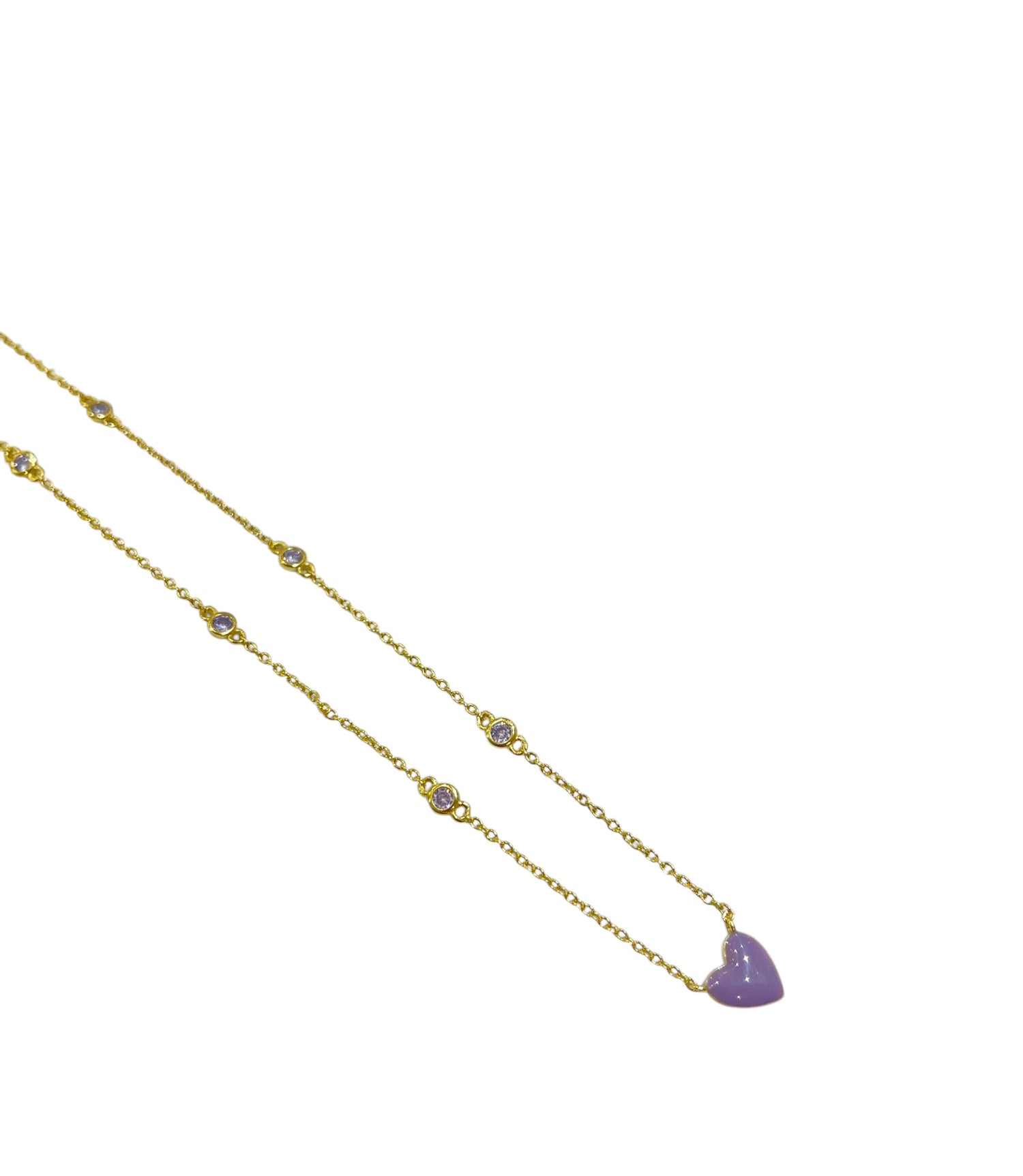 Collana Girocollo Lia Argento925 Placcato Oro18k Smaltato Lilla Zirconi Fofo Somani