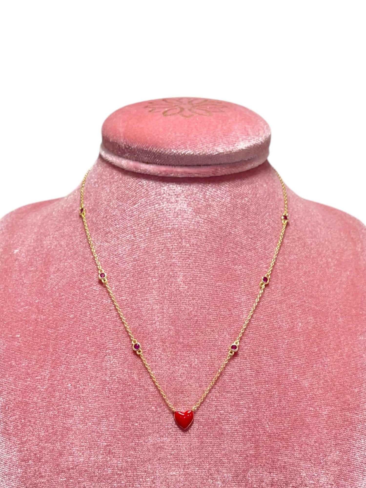 Collana Girocollo Lia Argento925 Placcato Oro18k Smaltato Rosso Zirconi Fofo Somani