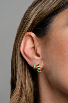 Monorecchino Mix And MatchSquare Mini Modella Argento925 Placcato Oro18k zirconi verdi fofo somani
