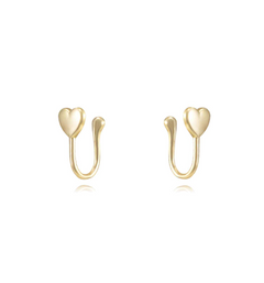 Earcuff Cuore Liscio Argento925 Placcato Oro18k Zirconi Fofo Somani