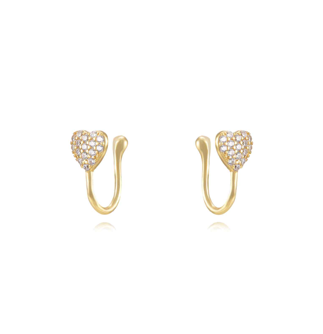 Earcuff Cuore Zirconato Argento925 Placcato Oro18k Zirconi Fofo Somani