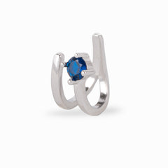 Earcuff in argento 925 rodiato doppio giro con puntoluce Blu Dettaglio Fofo Somani