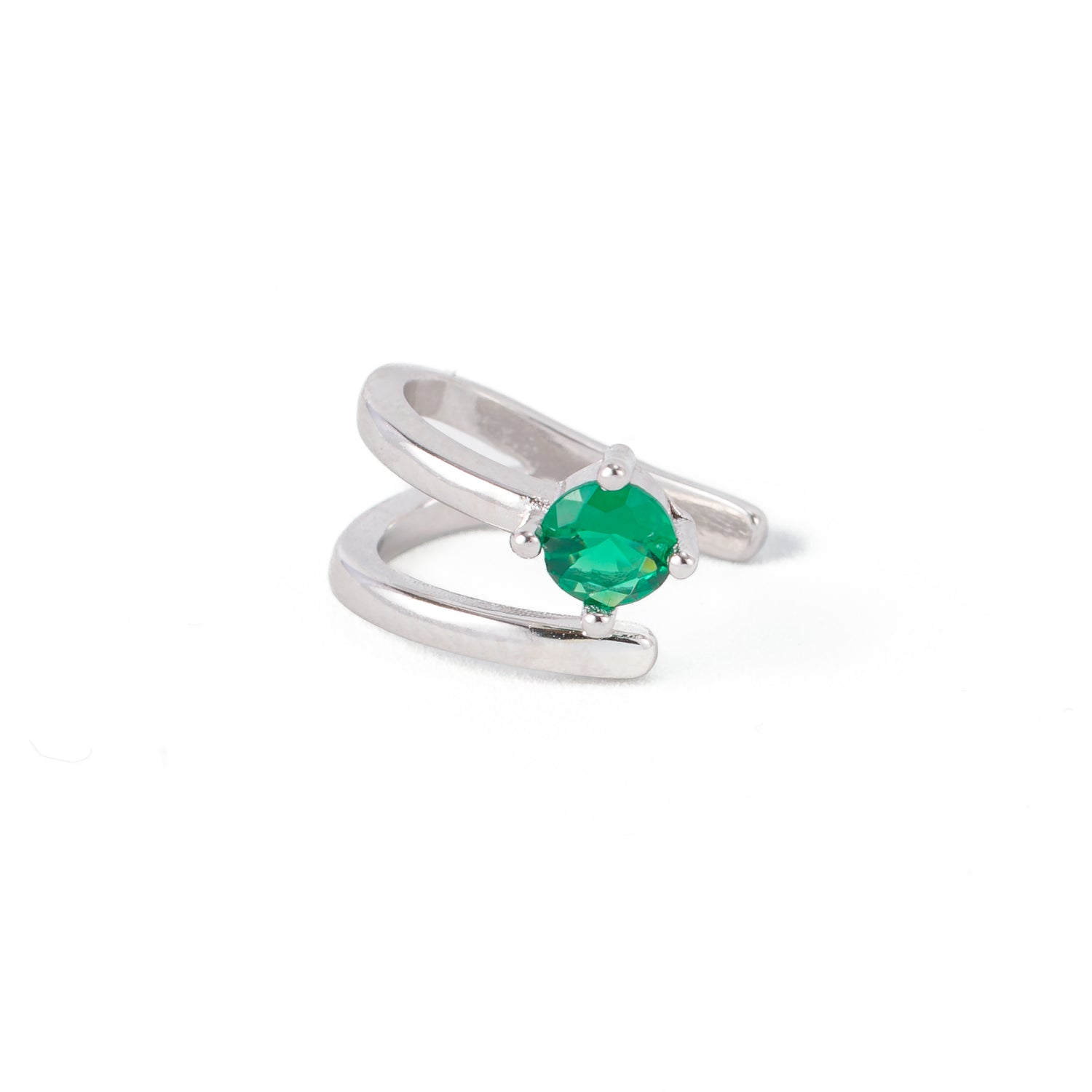 Earcuff in argento 925 rodiato doppio giro con puntoluce Verde Fofo Somani