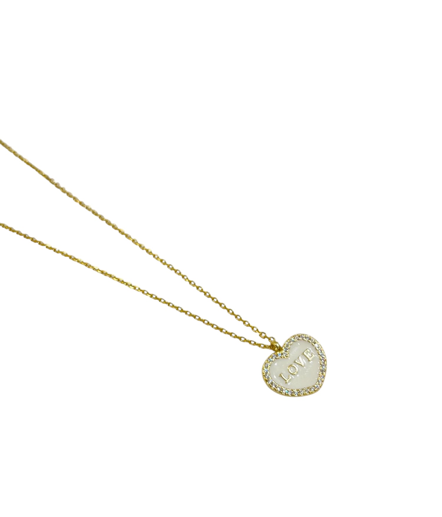 Girocollo Love Argento925 Placcato Oro18k Smalto Bianco e Zirconi Fofo Somani