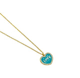 Girocollo Love Argento925 Placcato Oro18k Smalto Celeste e Zirconi Fofo Somani
