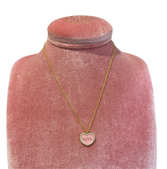 Girocollo Love Argento925 Placcato Oro18k Smalto Rosa e Zirconi Fofo Somani